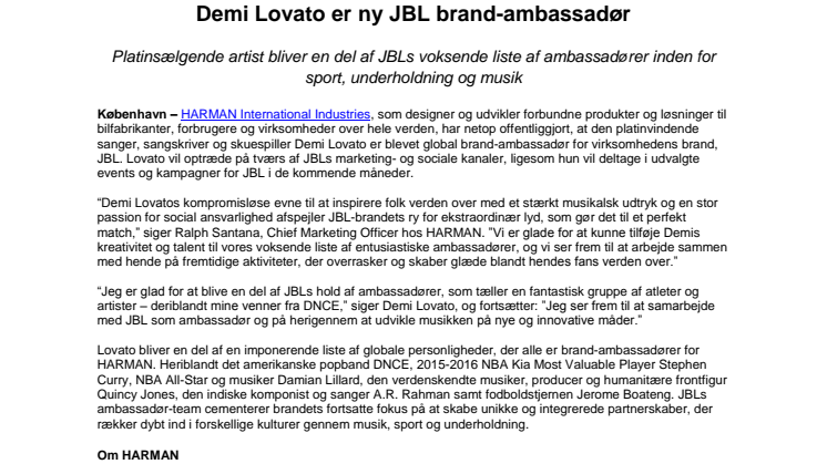 Demi Lovato er ny JBL brand-ambassadør