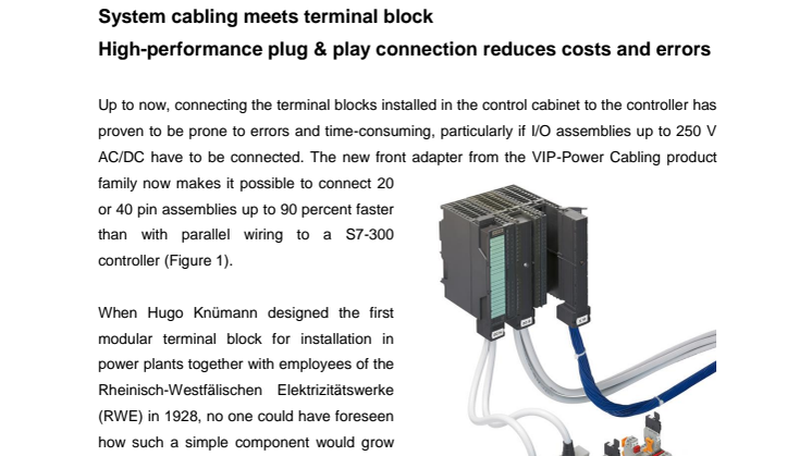 System cabling meets terminal block- High-performance plug & play connection reduces costs and errors