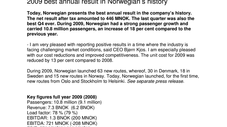 2009 best annual result in Norwegian’s history 