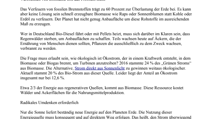 Sorgloser Umgang mit regenerativen Energien ist bedenklich