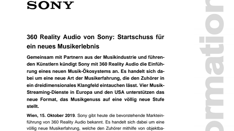 360 Reality Audio von Sony: Startschuss für ein neues Musikerlebnis