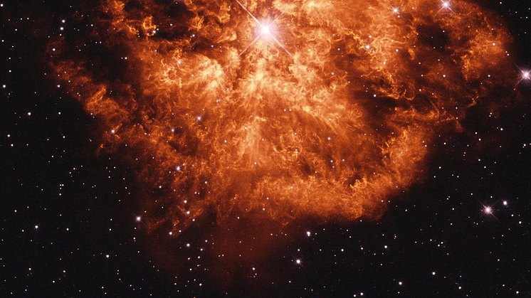 Exempel på en närbelägen Wolf-Rayet stjärna, här avbildad med Hubbleteleskopet. Stjärnan är insvept i gas från tidigare stjärnvindar. Bild: Hubble Legacy Archive, NASA, ESA - Processing & Licence: Judy Schmidt (creative commons)