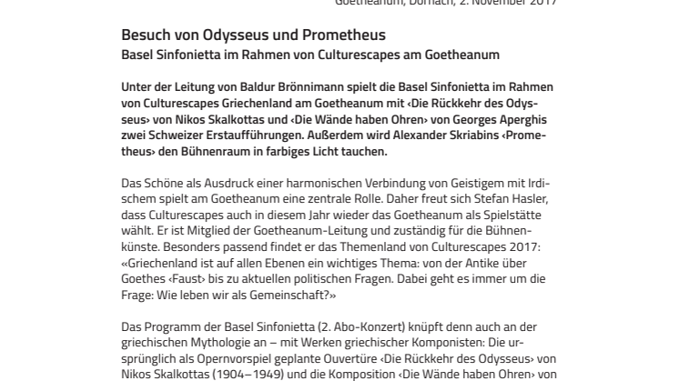 Besuch von Odysseus und Prometheus. ​Basel Sinfonietta im Rahmen von Culturescapes am Goetheanum