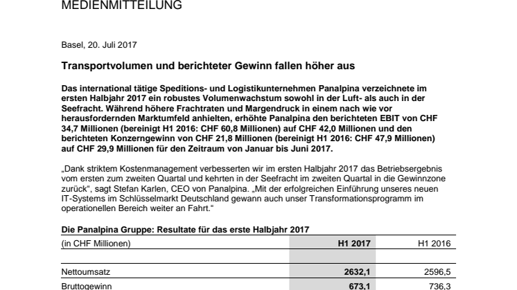 Transportvolumen und berichteter Gewinn fallen höher aus