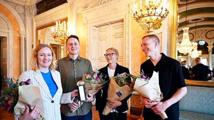 Filmfestivalen BUFF får Malmö stads kulturpris 2023. Från vänster: Julia Jarl, Daniel Lundquist, Lina Birk och Måns Leonartsson.