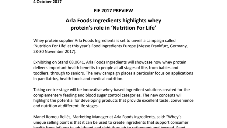 ​Arla Foods Ingredients highlights whey protein’s role in ‘Nutrition For Life’