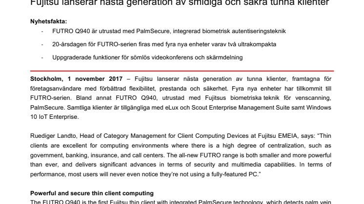 Fujitsu lanserar nästa generation av smidiga och säkra tunna klienter 