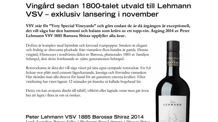 Vingård sedan 1800-talet utvald till Lehmann VSV – exklusiv lansering i november