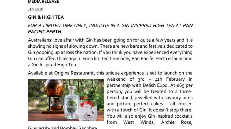 Gin & High Tea at Pan Pacific Perth