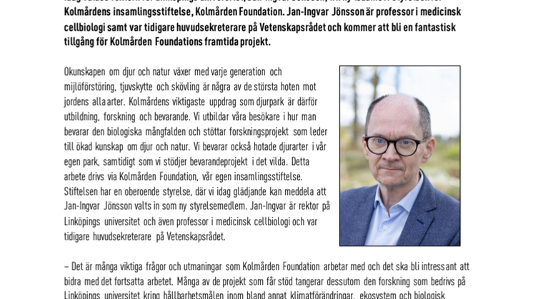 Jan-Ingvar Jönsson invald i styrelsen för Kolmården Foundation