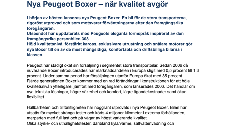 Nya Peugeot Boxer – när kvalitet avgör