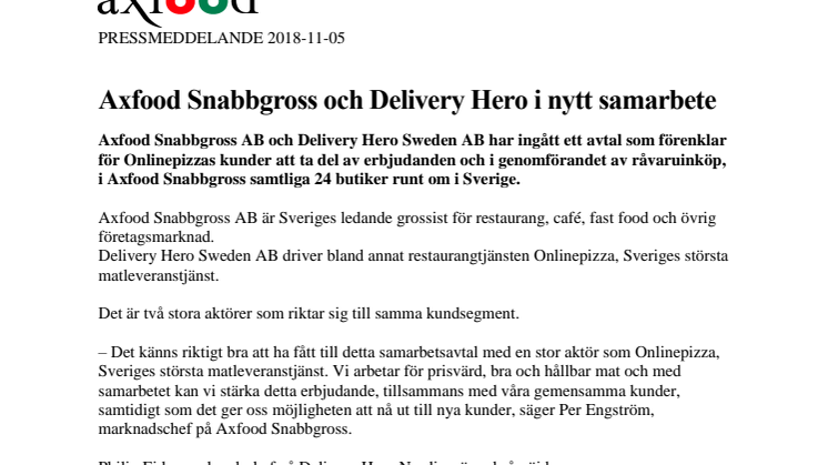 Axfood Snabbgross och Delivery Hero i nytt samarbete