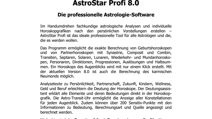  Horoskope und Analysen professionell berechnen und gestalten mit Astro Star Profi 8.0