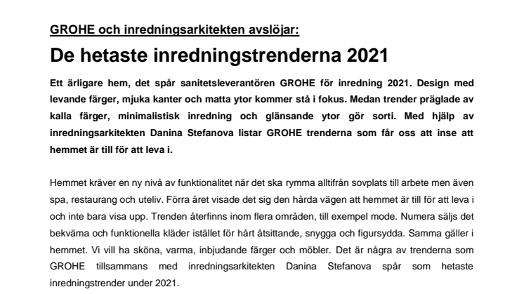 GROHE Hetaste inredningstrenderna 2021