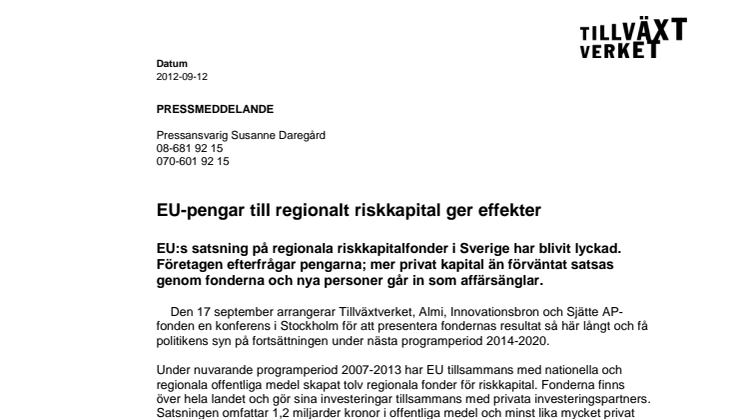 EU-pengar till regionalt riskkapital ger effekter