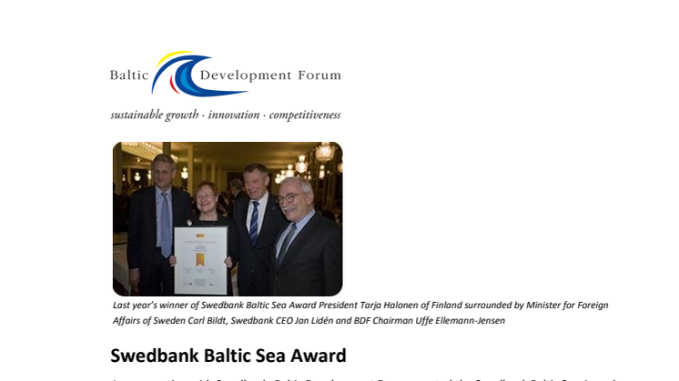 Swedbank Baltic Sea Award (Factsheet)