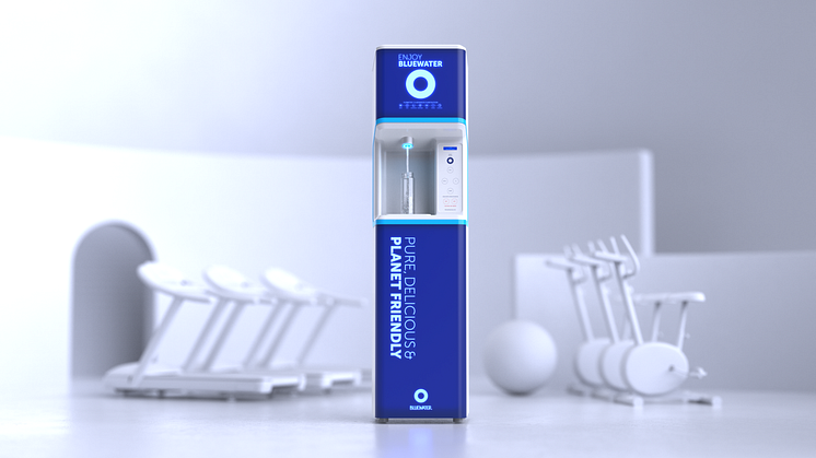 A Bluewater Flow dispenser for gym, hotel, school and other environments, newly launched in Europe and the UK, provides great tasting water as pure as nature intended