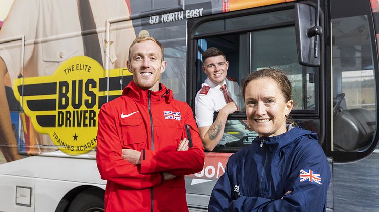 Go North East’s Elite Drivers ready to transport Elite Athletes Calum Johnson and Aly Dixon to the Great North Run