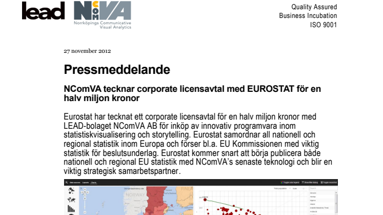 NComVA tecknar corporate licensavtal med EUROSTAT för en halv miljon kronor