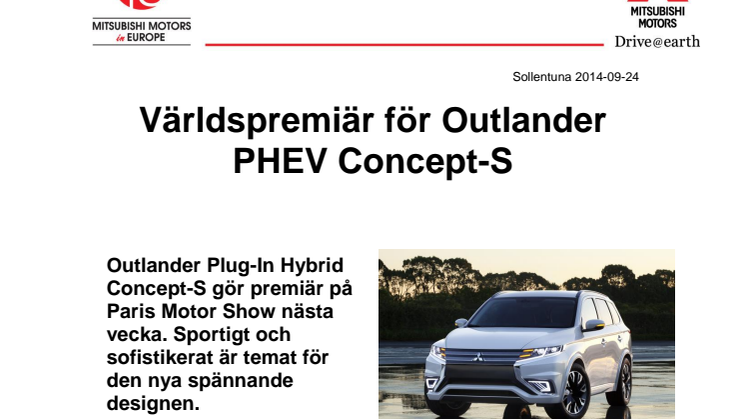 Världspremiär för Outlander PHEV Concept-S