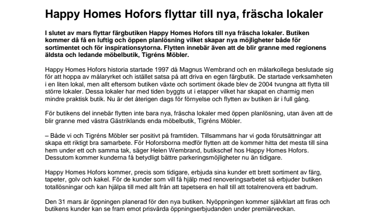 Happy Homes Hofors flyttar till nya, fräscha lokaler