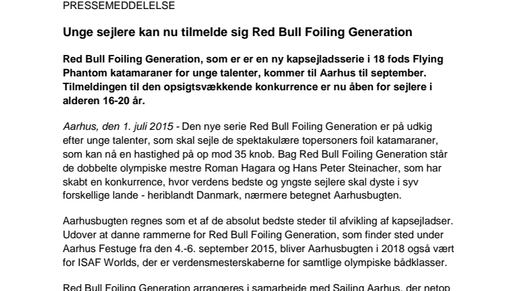 Unge sejlere kan nu tilmelde sig Red Bull Foiling Generation 