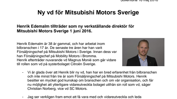 Ny vd för Mitsubishi Motors Sverige