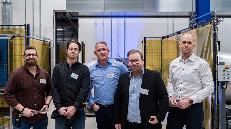 Researchteamet bakom Fredriksons Verkstads AB:s satsning på ny svetsteknik och ny fabrik: Niklas Wenström (Fredriksons), Mattias Igestrand (Högskolan Väst), Peter Norberg (Svetsmaskinservice AB), Linus Elf och Reine Eriksson från Fredriksons.  