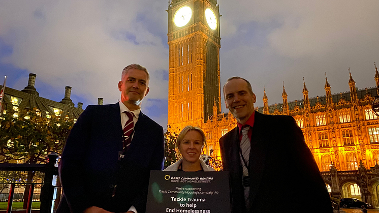 Pictured l-r is David Smith, CEO of the charity Oasis Community Housing, with Dr Adele Irving and Dr Jamie Harding of Northumbria University.