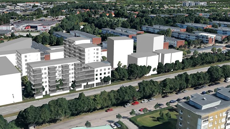 Bostadsrätterna byggs mellan Stenströms kommande hus (längst till vänster på bilden) och Tornets hyresrätter (till höger). Skissbild från Tengbom, Jönköping