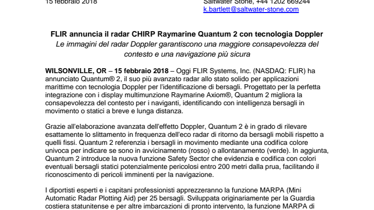 Raymarine: FLIR annuncia il radar CHIRP Raymarine Quantum 2 con tecnologia Doppler