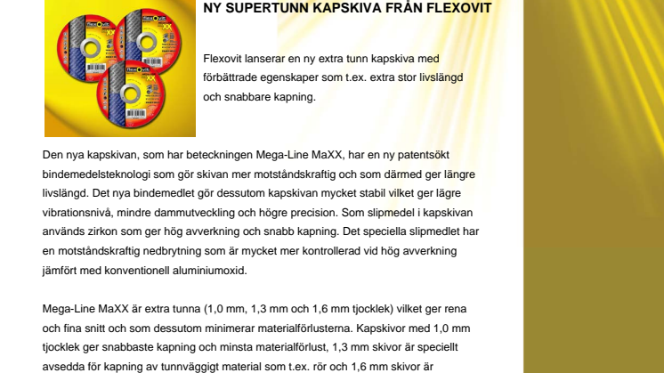 Ny supertunn kapskiva från Flexovit