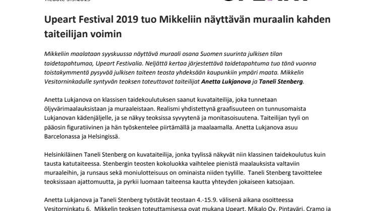 Upeart Festival 2019 tuo Mikkeliin näyttävän muraalin kahden taiteilijan voimin