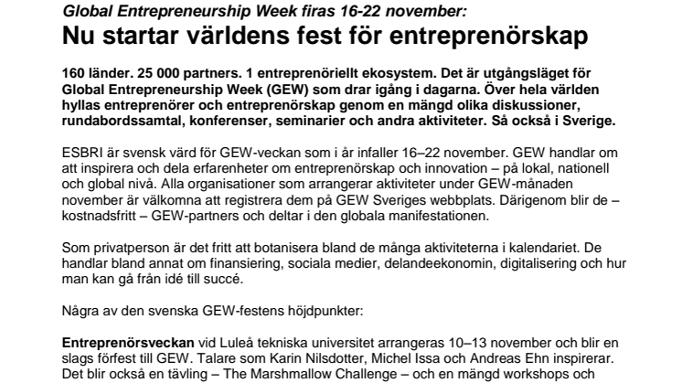 Nu startar världens fest för entreprenörskap – Global Entrepreneurship Week firas 16-22 november