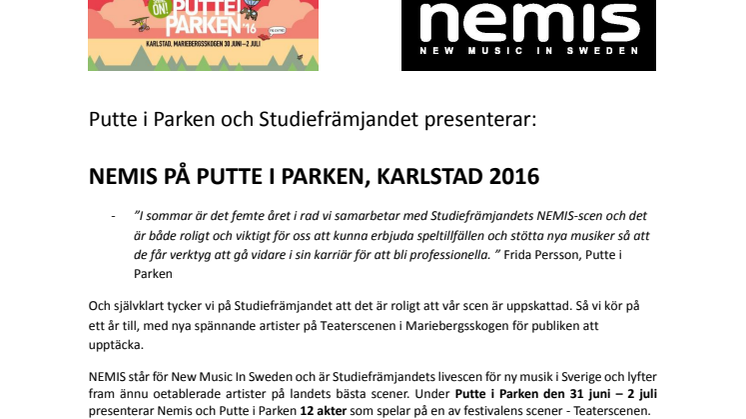 12 nya artister till Putte i Parken i Karlstad