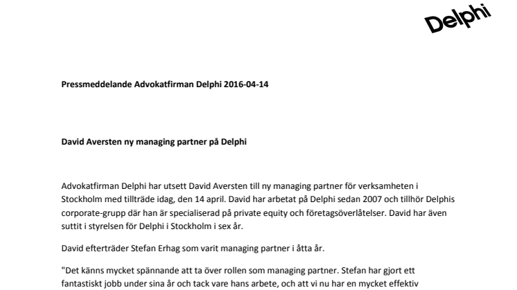 David Aversten ny managing partner på Delphi