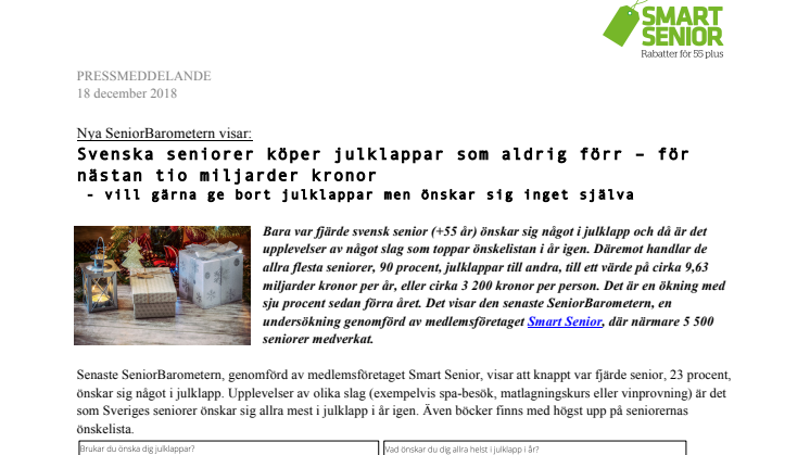 Svenska seniorer köper julklappar som aldrig förr – för nästan tio miljarder kronor