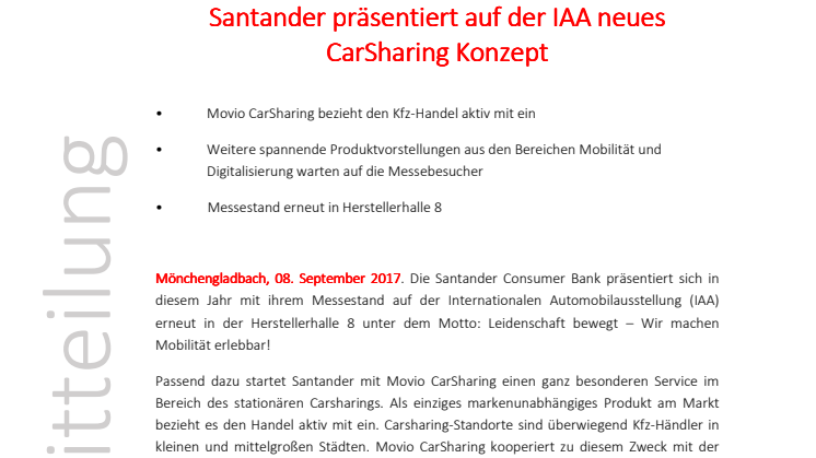 Santander präsentiert auf der IAA neues CarSharing Konzept 