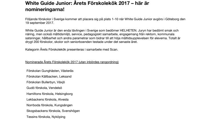 White Guide Junior: Årets Förskolekök 2017 – här är nomineringarna!