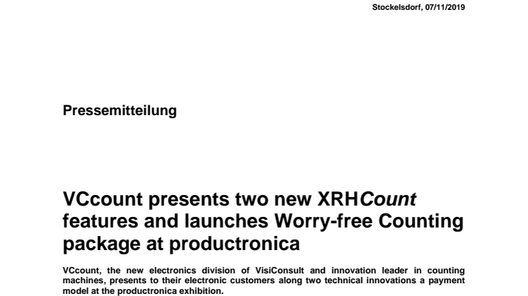 VCcount presents two new XRHCount features and launches Worry-free Counting package at productronica