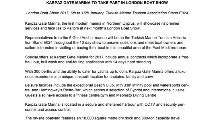Karpaz Gate Marina to Take Part in London Boat Show