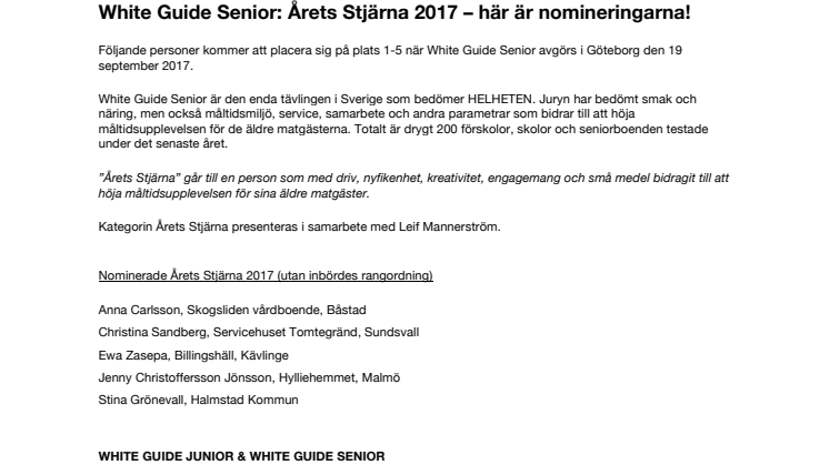 White Guide Senior: Årets Stjärna 2017 – här är nomineringarna!