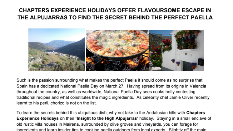 CHAPTERS EXPERIENCE HOLIDAYS OFFER FLAVOURSOME ESCAPE IN THE ALPUJARRAS TO FIND THE SECRET BEHIND THE PERFECT PAELLA