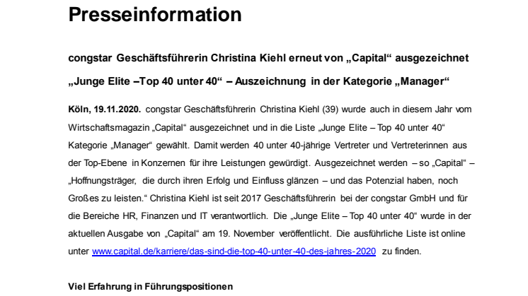 congstar Geschäftsführerin Christina Kiehl erneut von „Capital“ ausgezeichnet