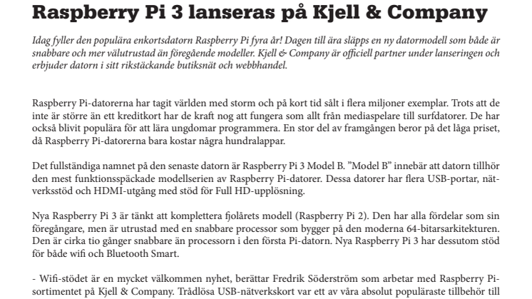 Raspberry Pi 3 lanseras på Kjell & Company