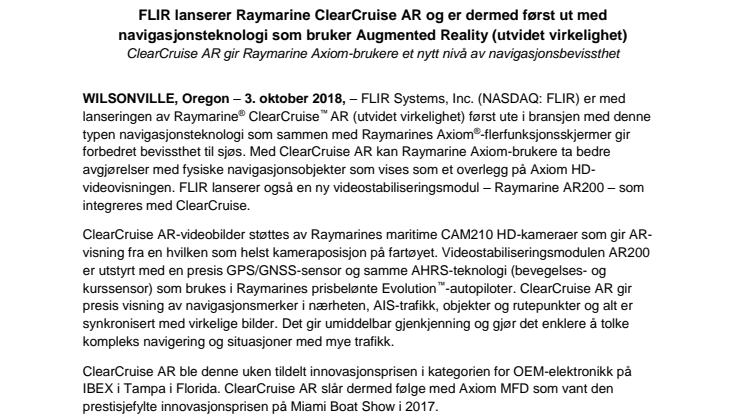 Raymarine: FLIR lanserer Raymarine ClearCruise AR og er dermed først ut med navigasjonsteknologi som bruker Augmented Reality (utvidet virkelighet)