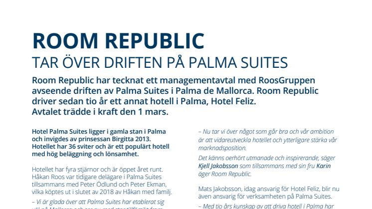 Room Republic tar över driften på Palma Suites