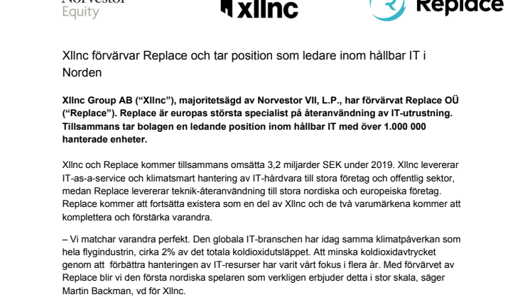 Xllnc förvärvar Replace och tar position som ledare inom hållbar IT i Norden