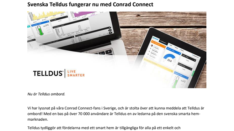 Svenska Telldus fungerar nu med Conrad Connect