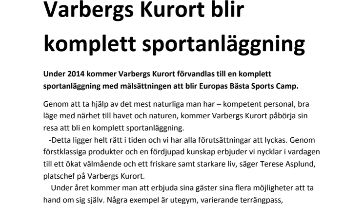 Varbergs Kurort blir komplett sportanläggning